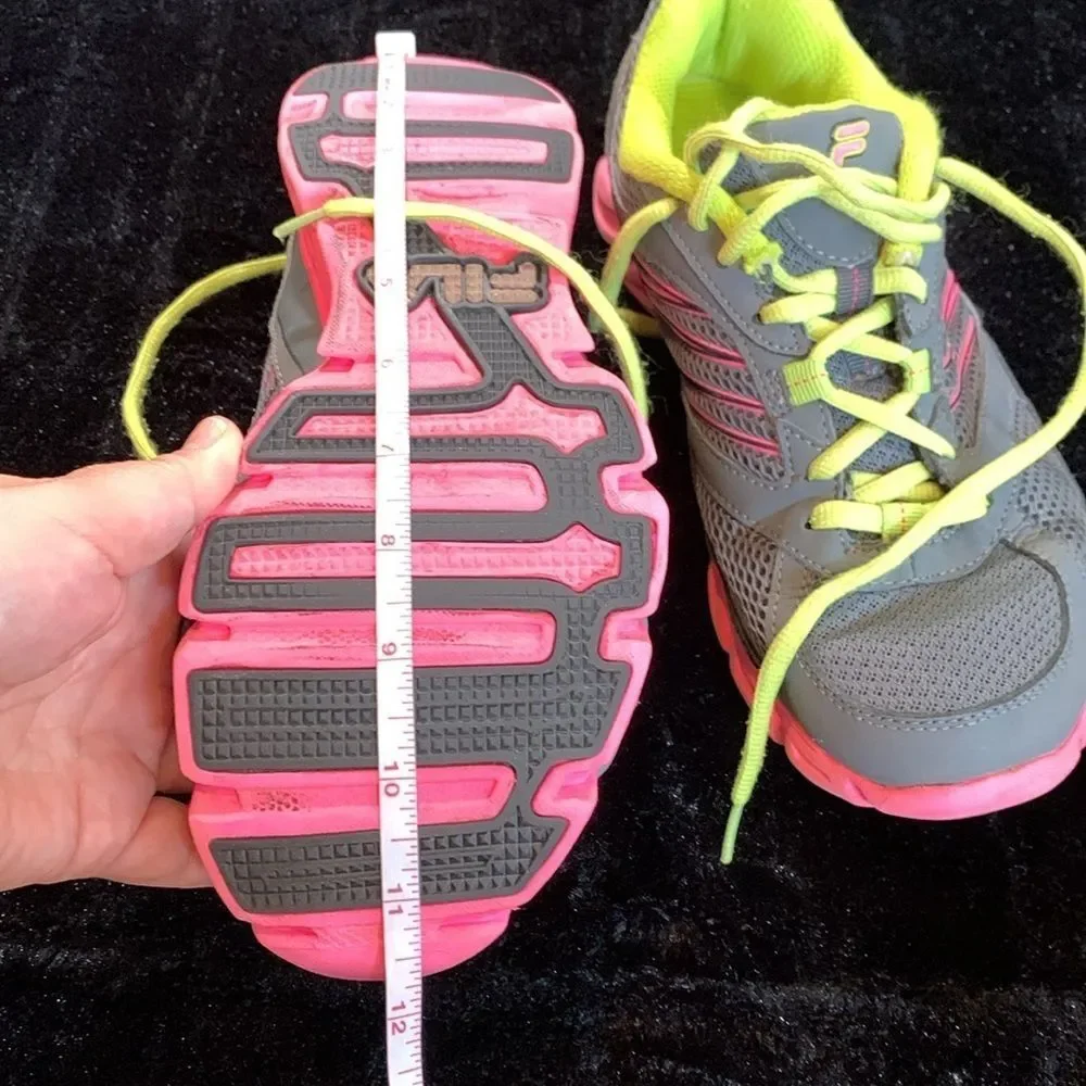 FILA MEMORY FOAM FOOTBED GRAY GREEN HOT PINK SIZE 8.5